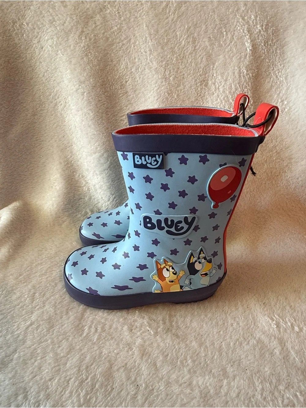 Bluey Light Blue Kids Rain Boots with Purple Stars Girls 5-6 New